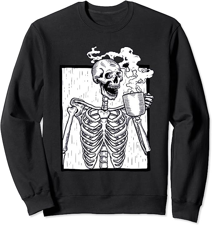 halloween coffee drinking skeleton skull Sweatshirt | Amazon (US)