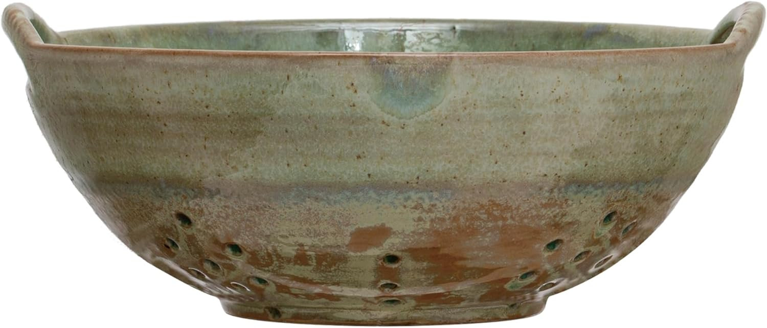 Creative Co-Op Stoneware Berry Bowl with Handles, Aqua Reactive Glaze, 8.5"L x 7.75"W x 3.25"H, M... | Amazon (US)