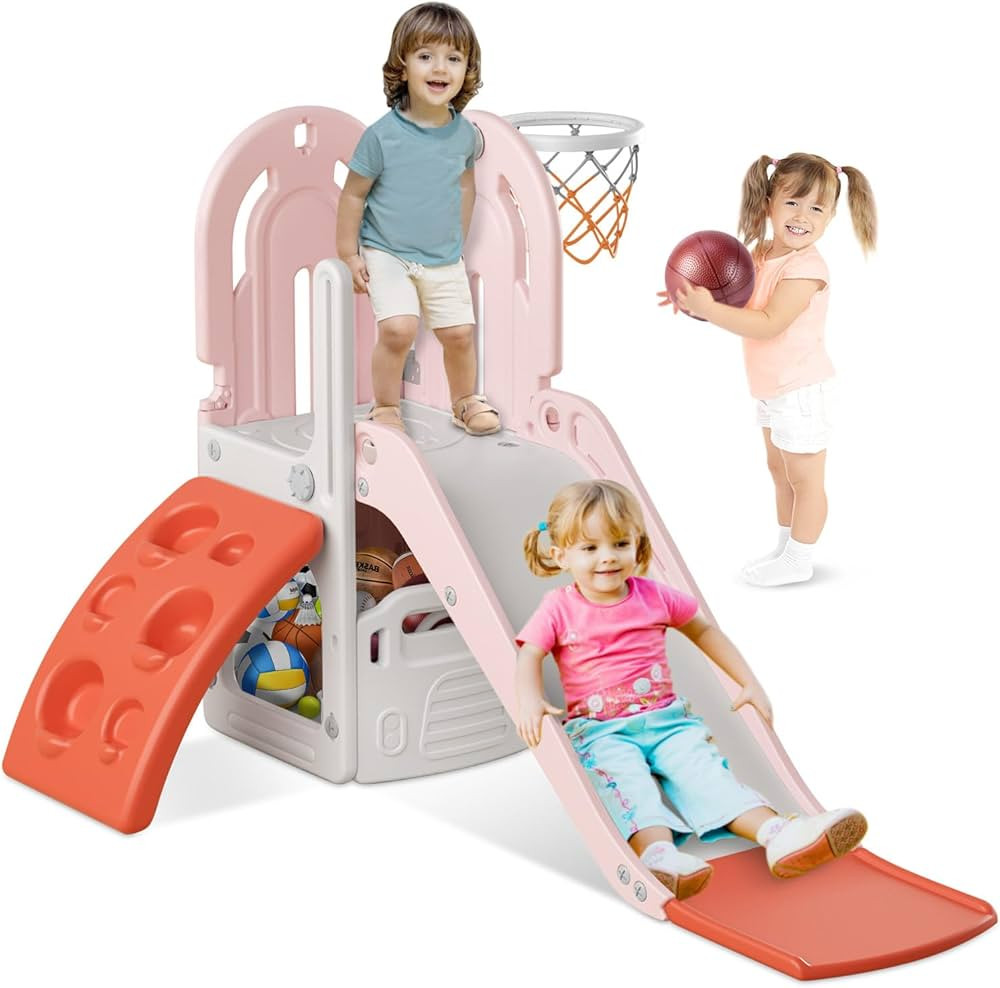 BIERUM 4 in 1 Toddler Slide, Slide for Toddlers Age 1-3 with Basketball Hoop and Ball, Slide for ... | Amazon (US)