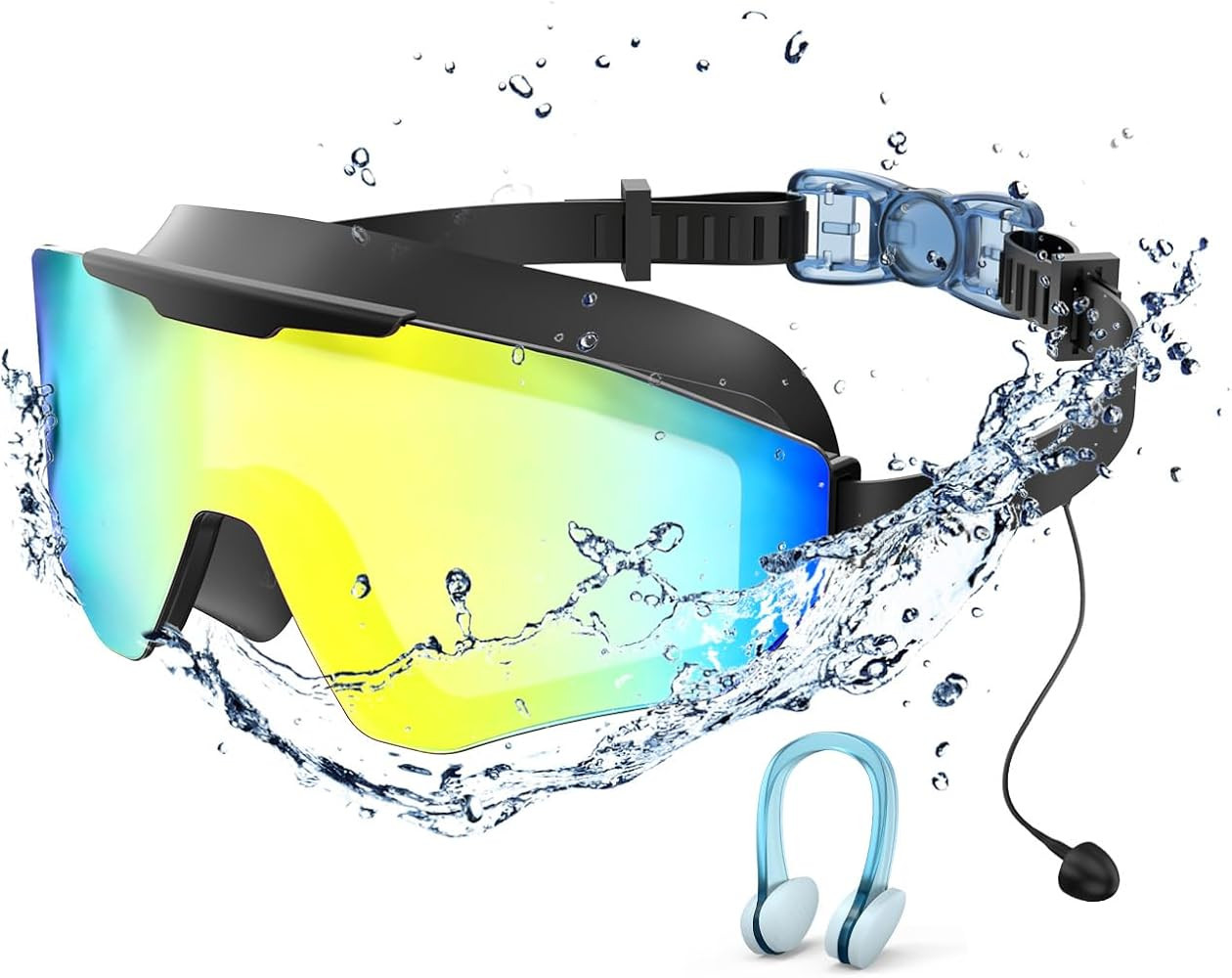 Swim Goggles with Earplugs, Wide View Anti UV Fog Swimming Goggles, 3-Color UV Lens Swim Glasses ... | Amazon (US)