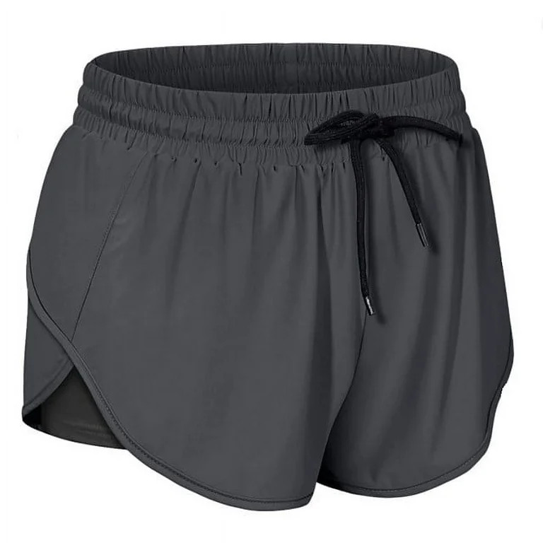 Black Double-Layer Athletic Shorts 2-in-1 Style Moisture-Wicking Women's Running & Yoga Gear | Walmart (US)