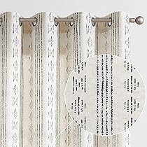 JINCHAN Boho Curtains Linen Curtains for Living Room Grey Farmhouse Curtains 84 Inch Length Geometri | Amazon (US)