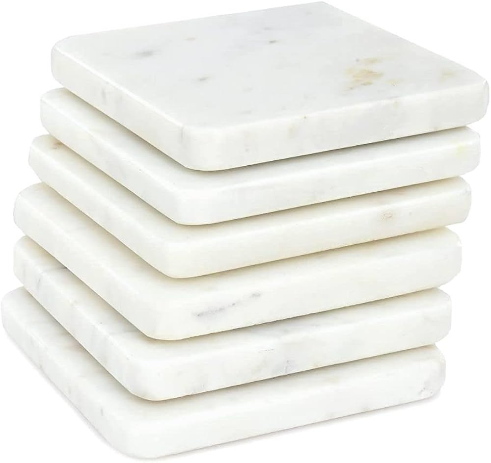 Marble Coasters for Drinks Set of 6 Coaster Modern Coasters for Drinks Marble Decors White Marble... | Amazon (US)