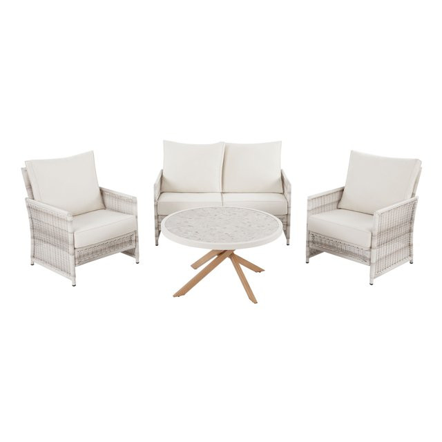 Better Homes & Gardens Paige 4-Piece Outdoor Wicker Loveseat Seating Set, White | Walmart (US)