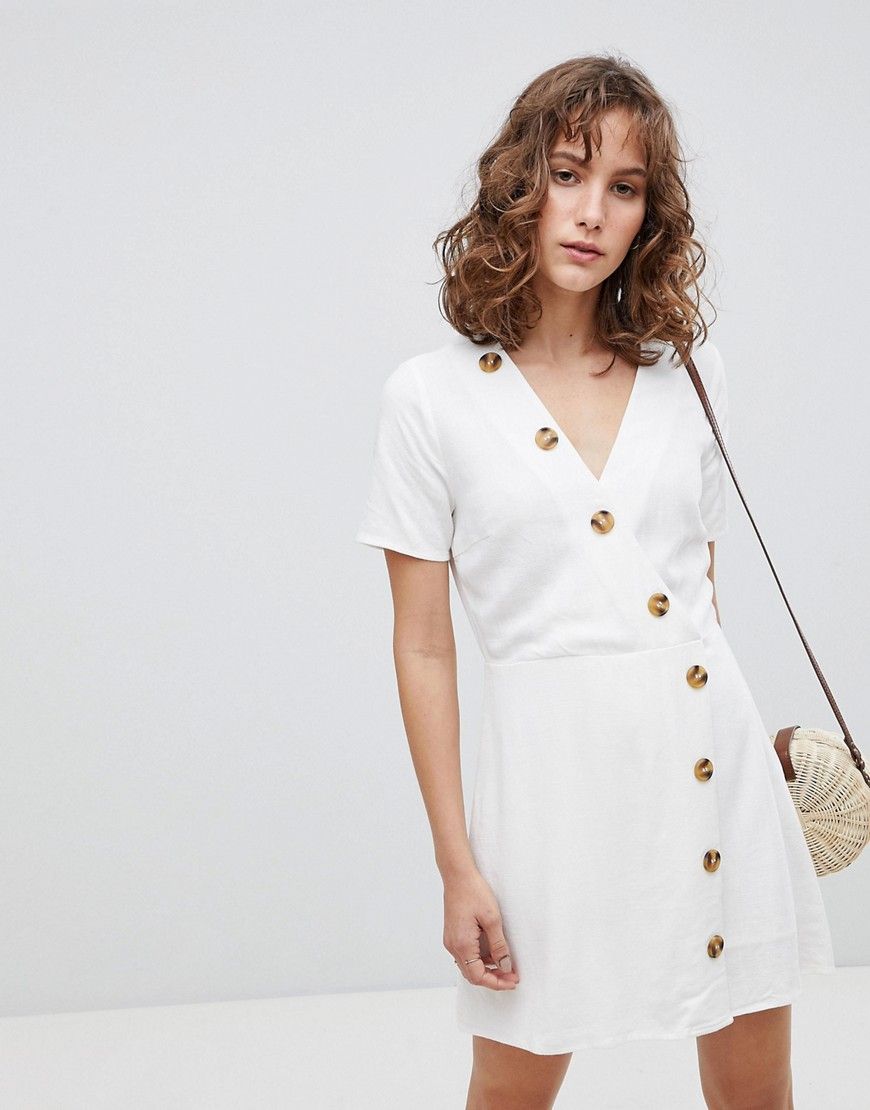 Moon River Linen Mix Button Front Dress - White | ASOS US