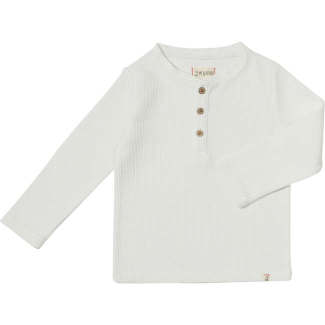 Me & Henry | Harvard Waffle Knit Long Sleeve Henley Shirt, (White Waffle, Size 9-12M) | Maisonette | Maisonette
