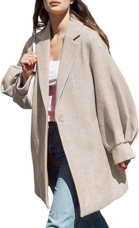Womens Winter Coats Trendy Wool Blend Overcoat Oversized Balloon Sleeves Outerwear with Pockets | Amazon (US)