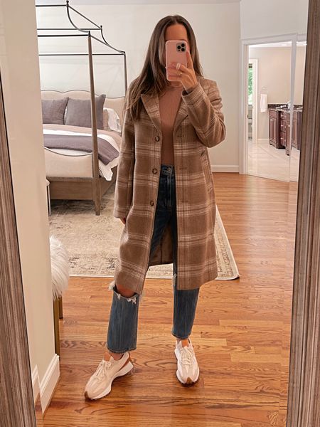 Weekend outfit, dad coat and ripped straight jeans from Abercrombie. All pieces run true to size (wearing S in coat, shirt and 26 in jeans). Sneakers run true to size (I size up half size in sneakers always)  

#LTKSeasonal #LTKunder100