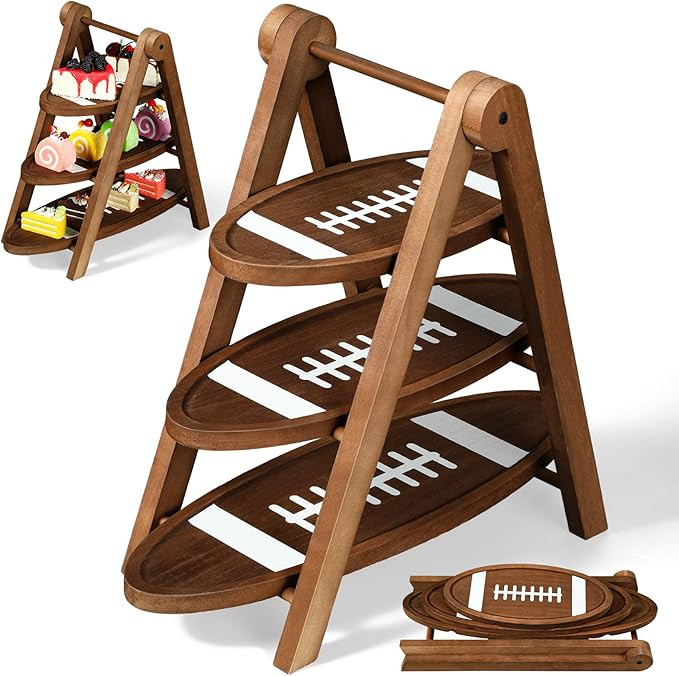 Marsui 3 Tier Football Serving Trays Wooden Shaped Football Platters 17" 14" 11" Oval Charcuterie... | Amazon (US)
