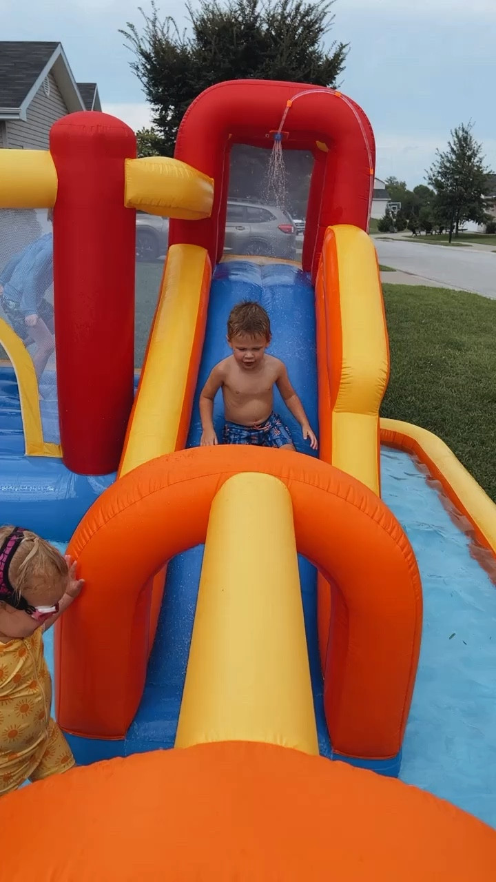 Here’s your sign to grab this inflatable bounce house / water slide/ pool for the summer! We also use it indoors in the winter, so it’s WELLLLL worth the money, we’ve had it for about 3 years now and it’s held up extremely well. It takes maaaaybe 5 mins to put/blow up and all the kids have a blast!! To the left of the slide is an enclosed basketball area and also a climbing all. Fun for all ages!! 

#swimseason #inflatablebouncehouse #inflatablewaterslides #summerfun 

#LTKKids #LTKFamily #LTKSwim