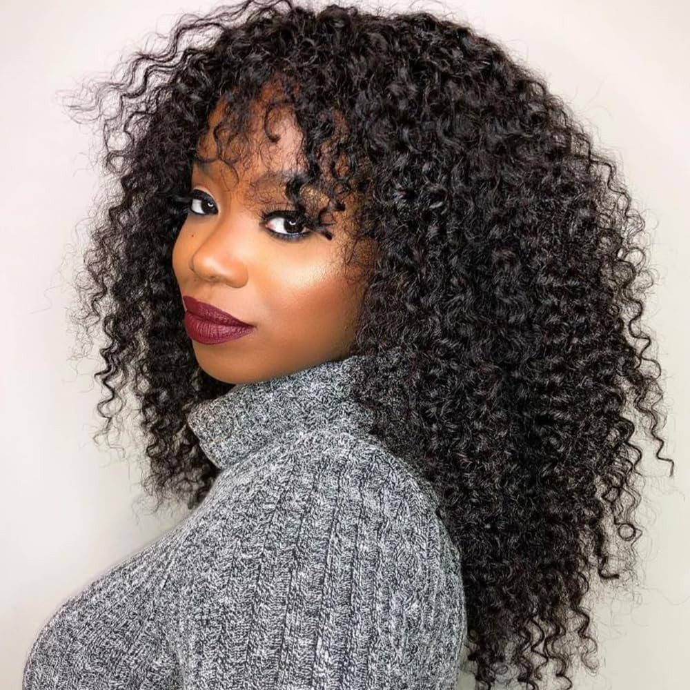 BLY Kinky Curly Half Wig Human Hair with Bangs Glueless Wear and Go 3 In 1 Flip Over Wig for Wome... | Amazon (US)