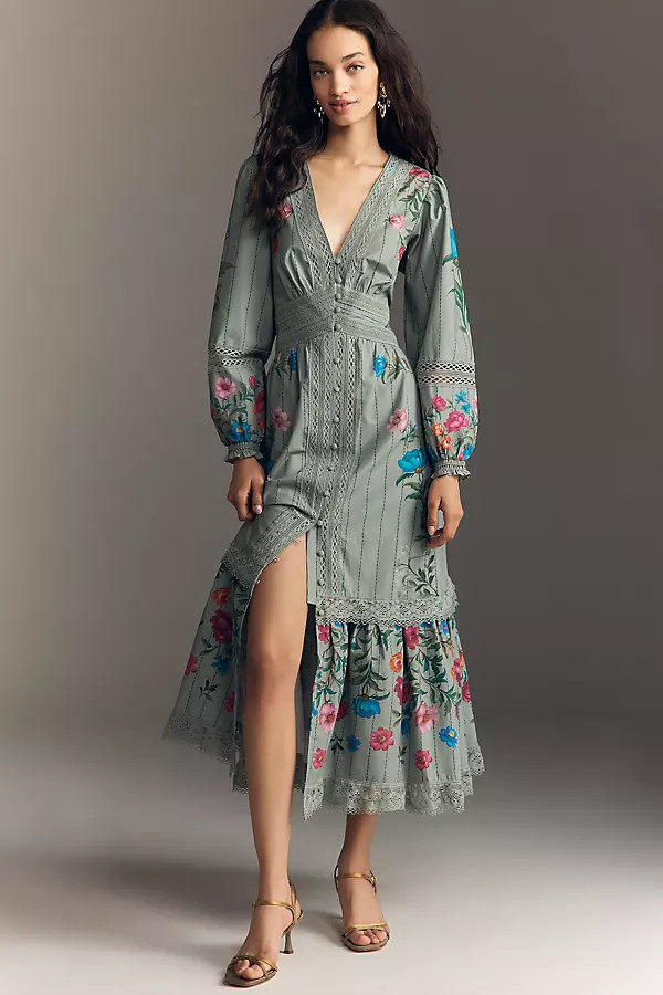 Floral Button-Front Midi Dress | Anthropologie (US)