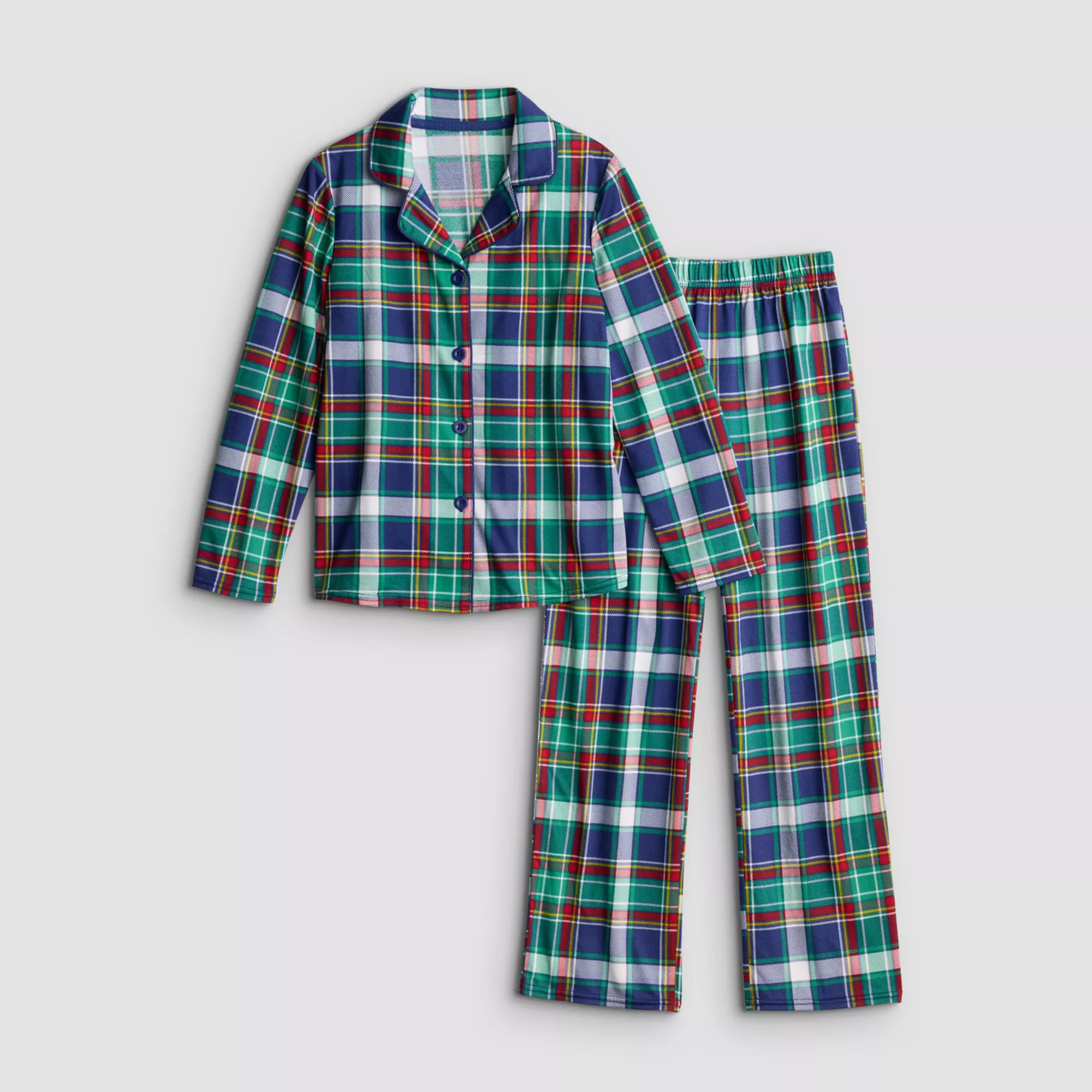 Kids 6-14 Jammies For Your Families\u00ae Blue Plaid Notch Collar Pajama Top & Pajama Bottoms Set | Kohl's