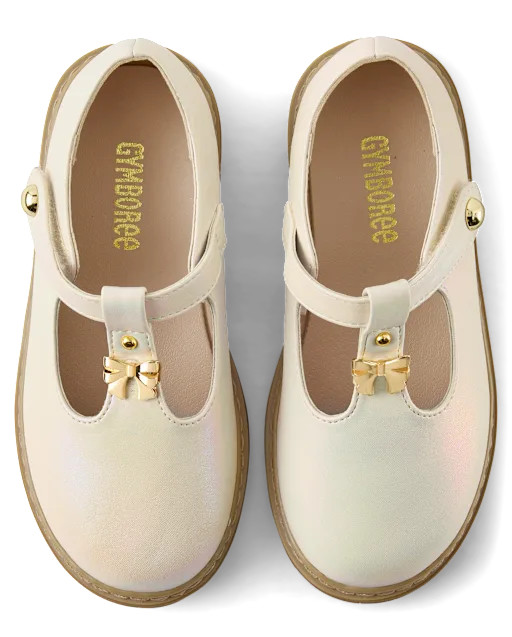 Girls Shimmer Bow T-Strap Mary Jane Shoes - Little Essentials - White | Gymboree