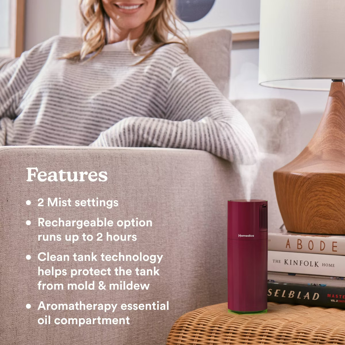 Homedics Portable Ultrasonic Humidifier with Night-Light and Aromatherapy | Target