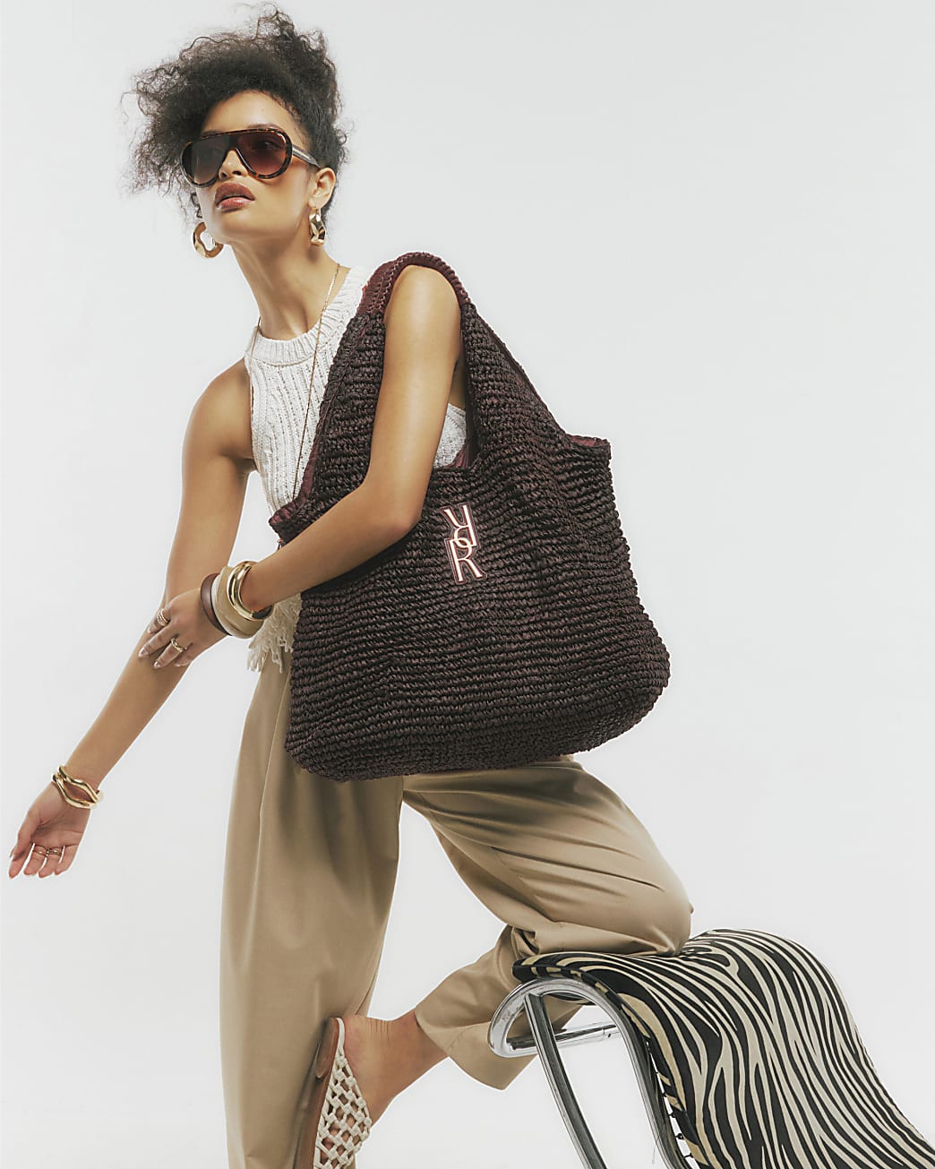 Brown Raffia Shopper Bag | River Island UK & IE