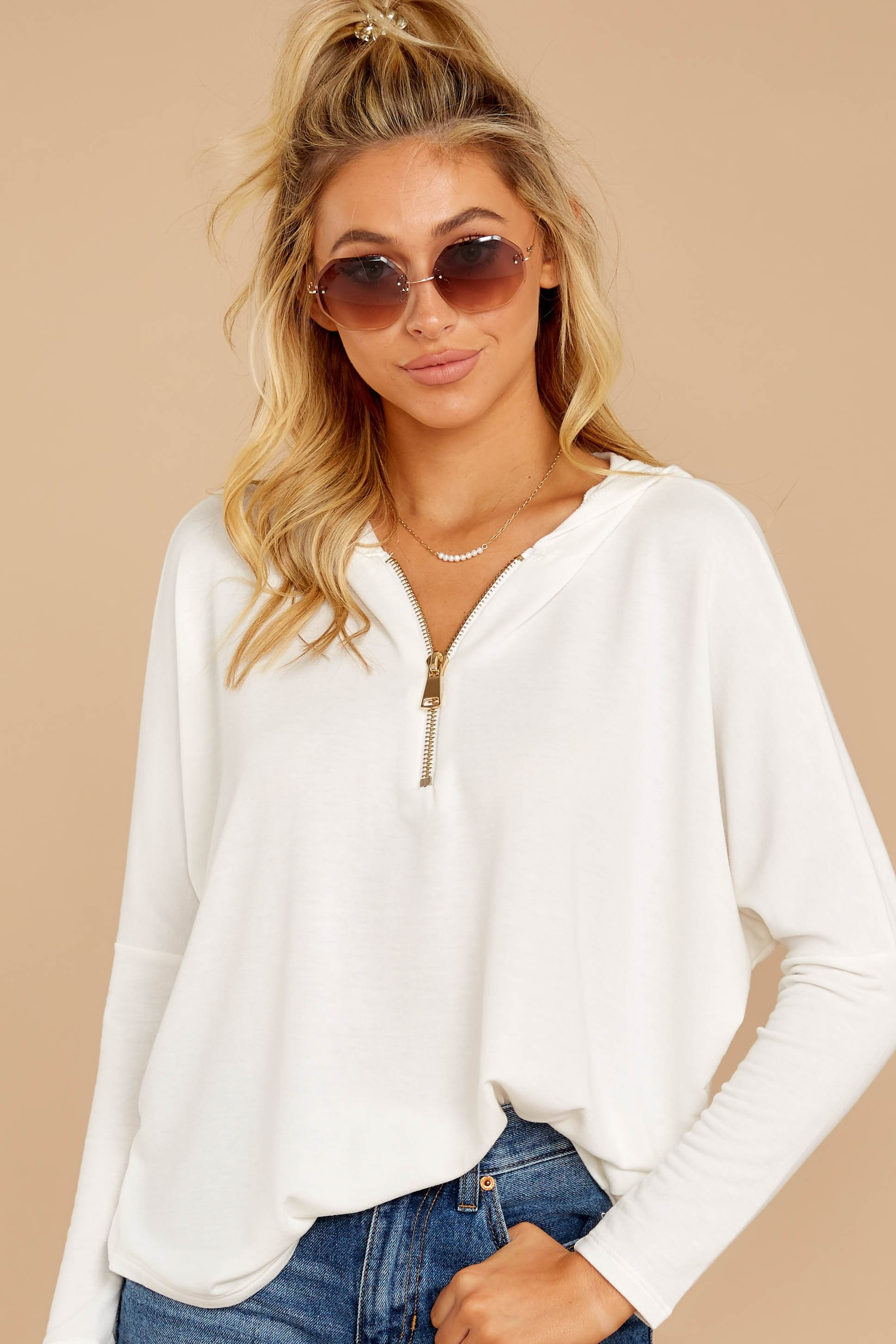 Updated Status White Quarter Zip Hoodie (BACKORDER PENDING) | Red Dress 