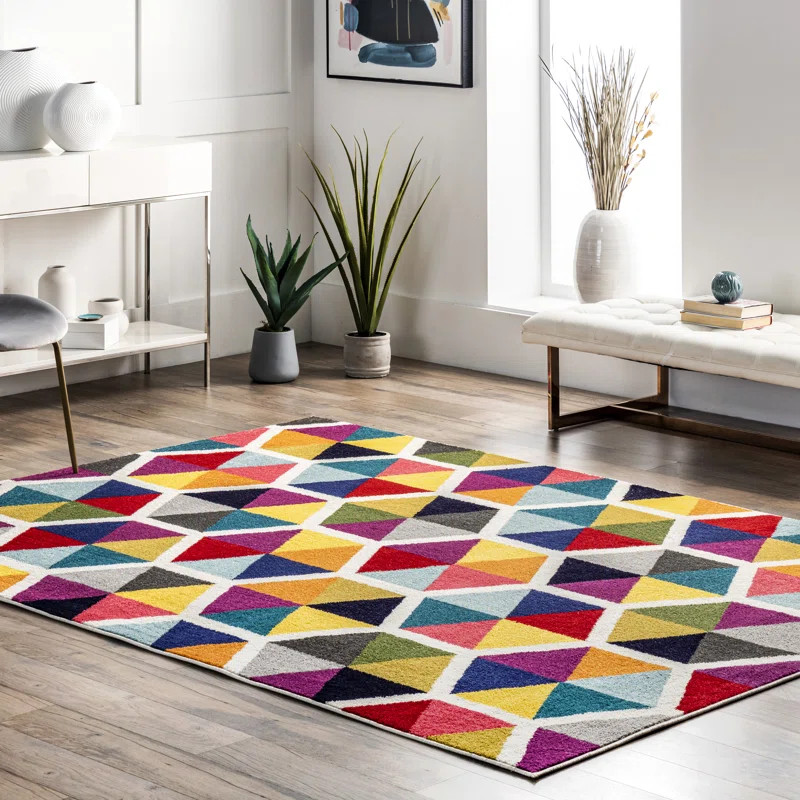 Sesto Geometric Power Loom Performance Pink/Yellow/Blue/Black Rug | Wayfair North America