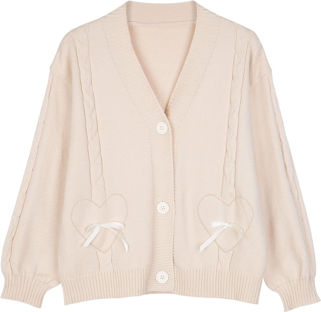 Women Kawaii Sweater Cardigan with Cute Bowknot and Heart S-2XL | Amazon (US)