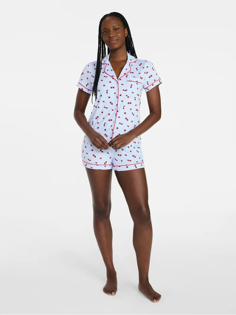 Joyspun Women's Dreamy Soft Collection Notch Top and Shorts Pajama Set, 2-Piece, Sizes XS-3X | Walmart (US)
