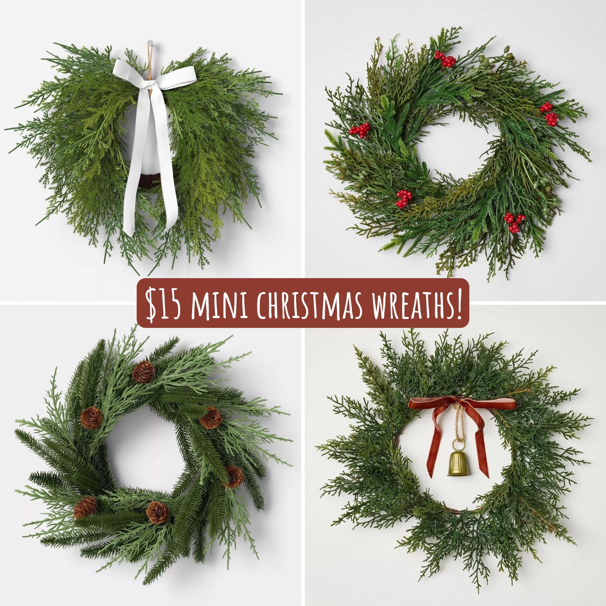 $15 mini 12” Christmas wreaths from Target! Perfect for decorating windows, mirrors, or other smaller areas around your house. All high quality options for an affordable price!

Holiday decor, Christmas decoration, Target Christmas


#LTKHome #LTKSeasonal #LTKHoliday
