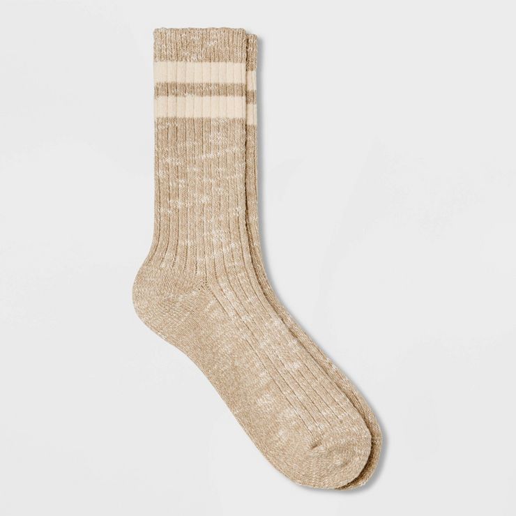 Women&#39;s Striped Super Soft Marled Crew Boot Socks - Universal Thread&#8482; Oatmeal 4-10 | Target