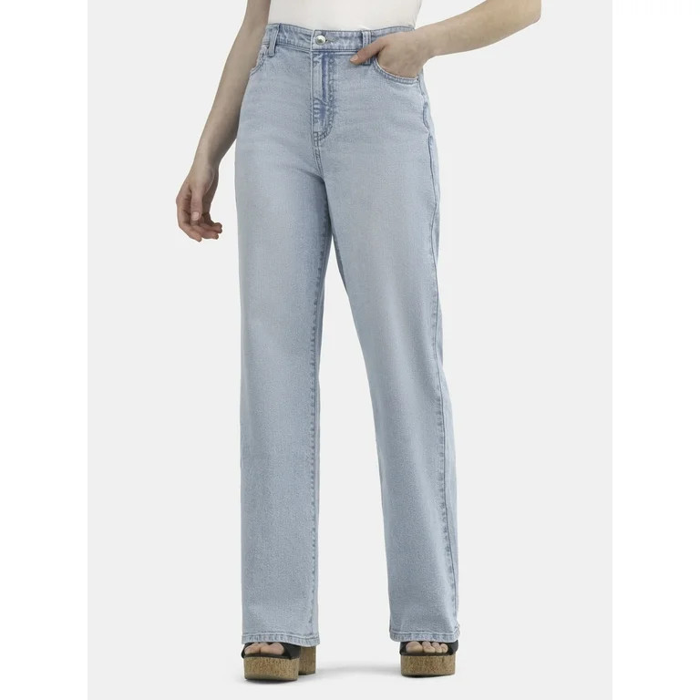 No Boundaries High Rise Baggy Wide Leg Jeans, 32'' Inseam, Women’s and Women's Plus | Walmart (US)