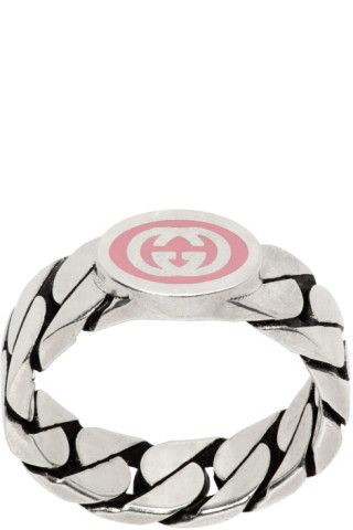 Silver & Pink Curb Chain Ring | SSENSE