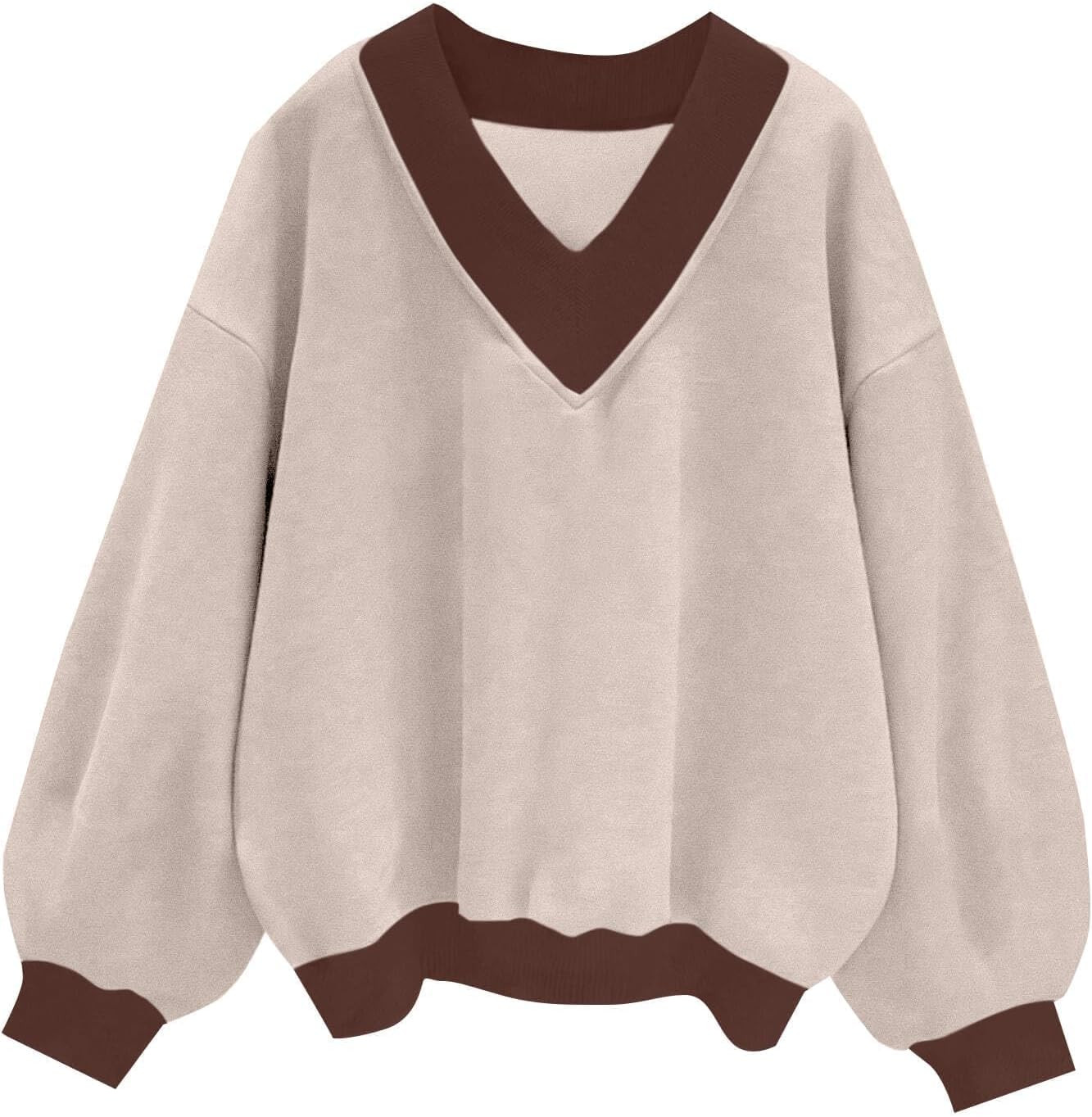 Remidoo V Neck Oversized Sweatshirt For Women Long Sleeve Fleece Sweater | Amazon (US)