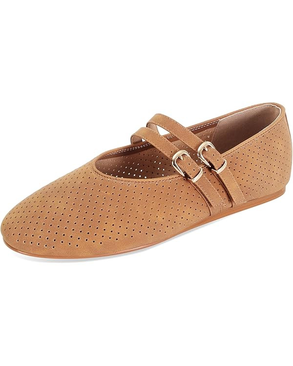 SOVANYOU Suede Mary Jane Flats for Women Perforated Round Toe Ballet Flats with Double Buckle Str... | Amazon (US)