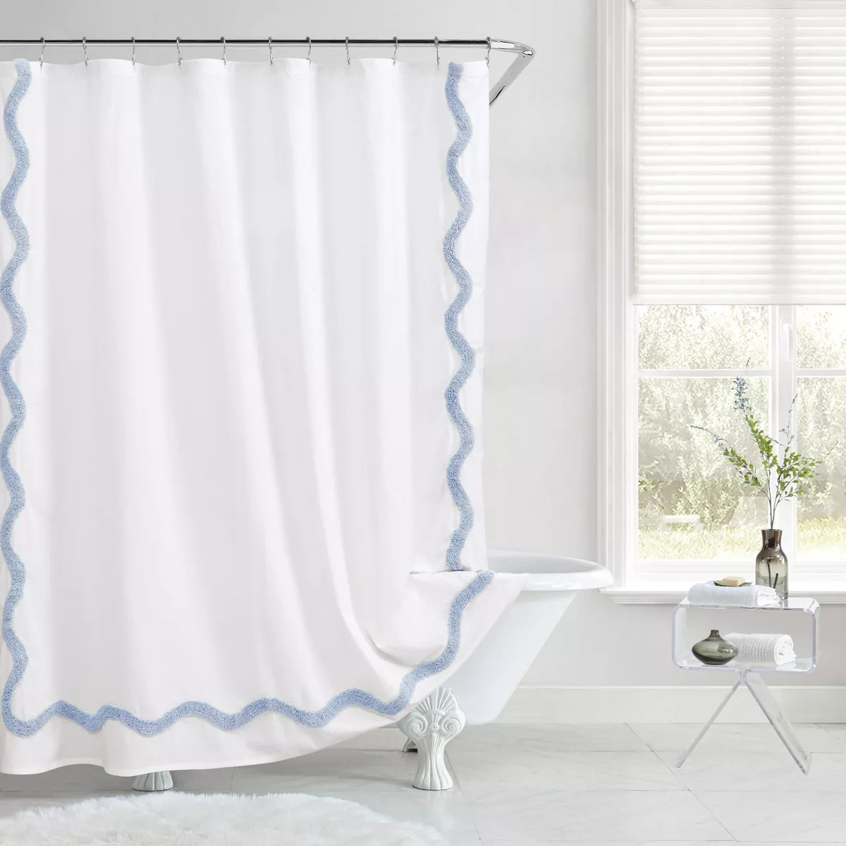 Peri Home Shower Curtain White/Blue Scallop | Target