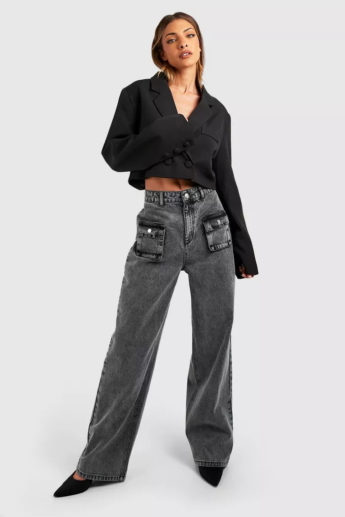 Double Breasted Boxy Crop Blazer | boohoo (US & Canada)