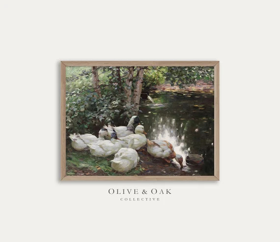 Country Decor Art Print / Duck Painting / Spring Landscape | Etsy | Etsy (US)