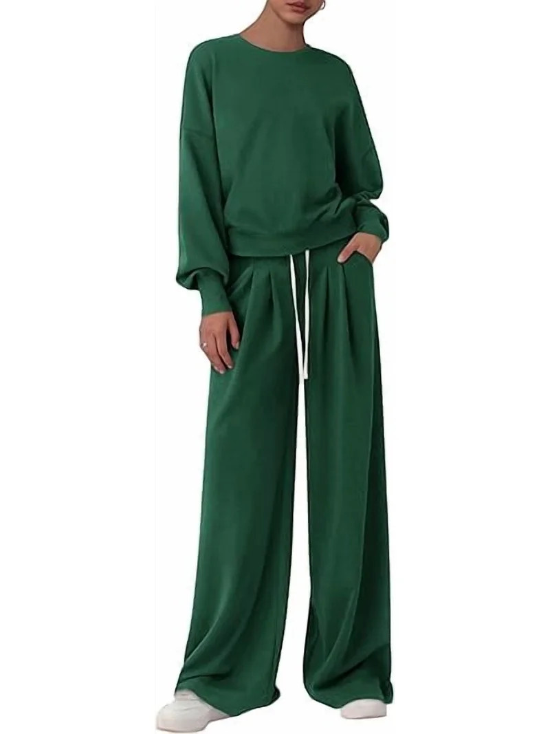 PRETTYGARDEN Womens 2 Piece Sets Long Sleeve Sweatshirt Wide Leg Pants Loose Matching Lounge Set ... | Walmart (US)