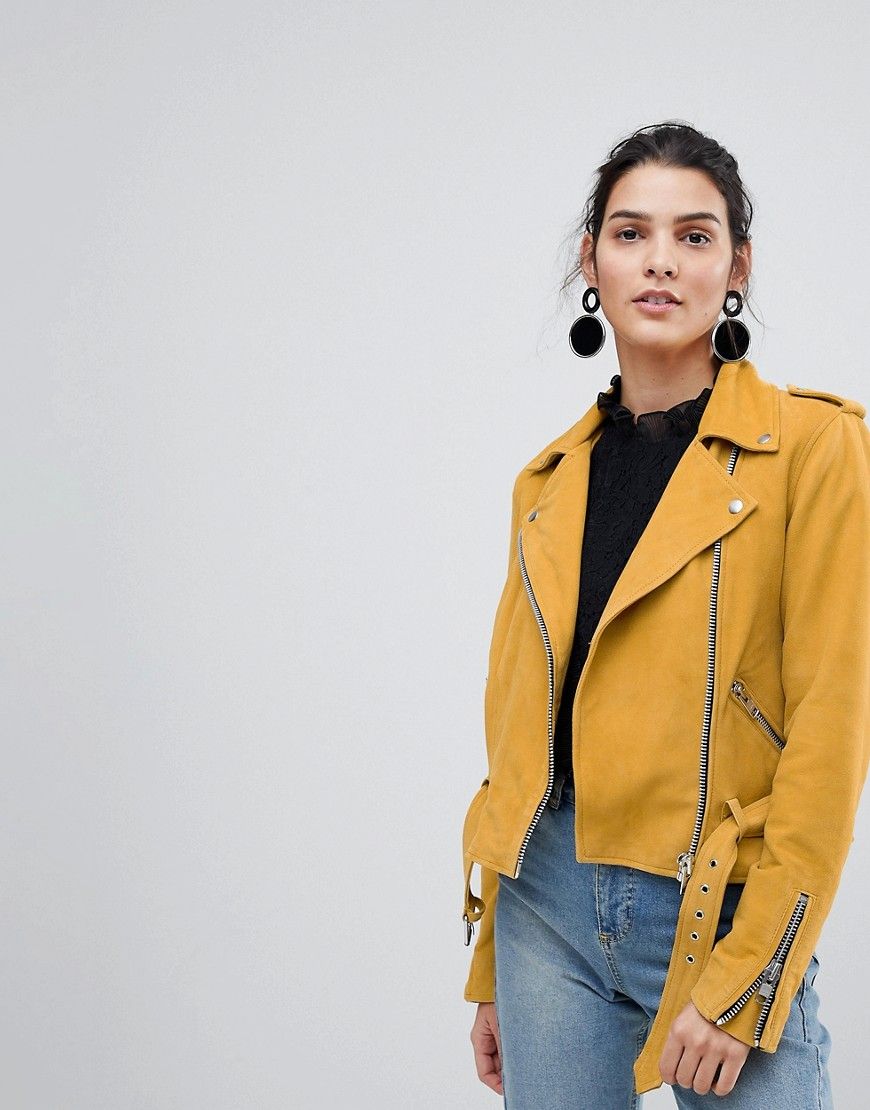 Y.A.S Suede Biker Jacket - Yellow | ASOS US