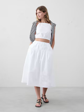 Poplin Drop-Waist Midi Skirt | Banana Republic Factory