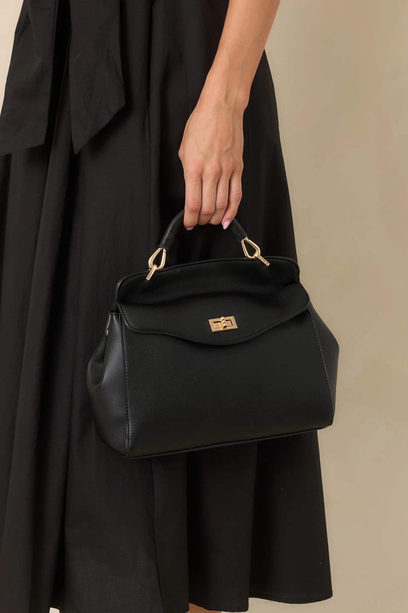 If You Insist Black Faux Leather Twist Lock Handbag | Red Dress