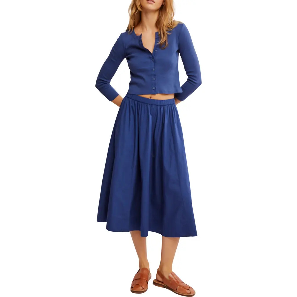 Free People Perfect Tones Cardigan & Skirt in Navy Peony at Nordstrom, Size X-Small | Nordstrom