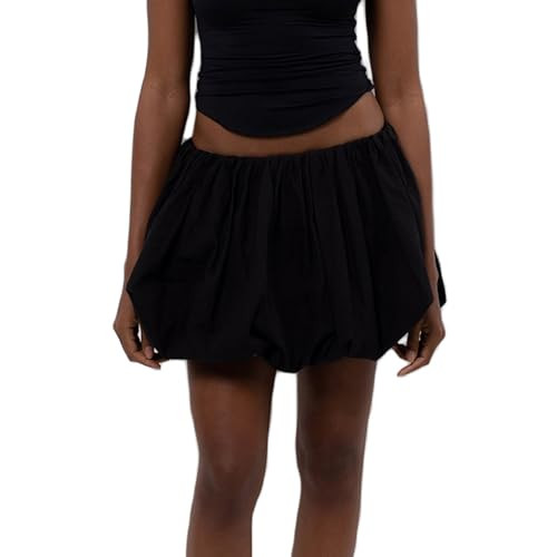 Usweetie Women Y2K Solid Color Pleated Bubble Mini Skirt Black XL | Amazon (US)