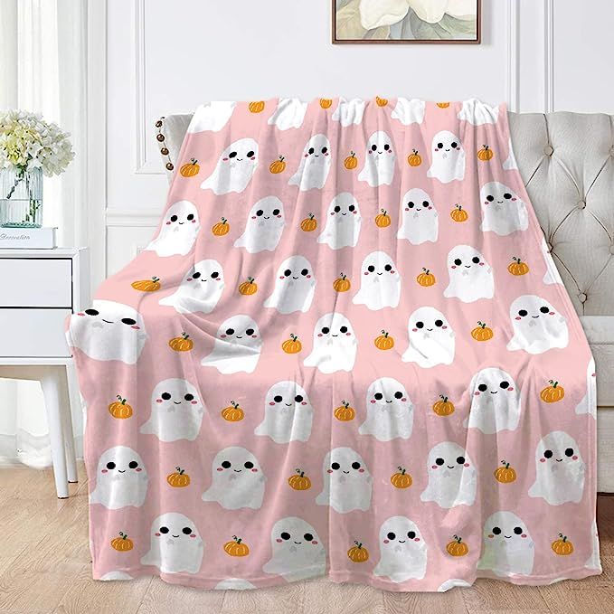 Cute Ghost Pumpkin Pink Blanket Halloween Lightweight Throw Blanket for Women Men Soft Cozy Fleec... | Amazon (US)