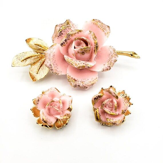 Pink Porcelain China Rose Vintage Brooch Earring Set - Etsy Canada | Etsy (CAD)