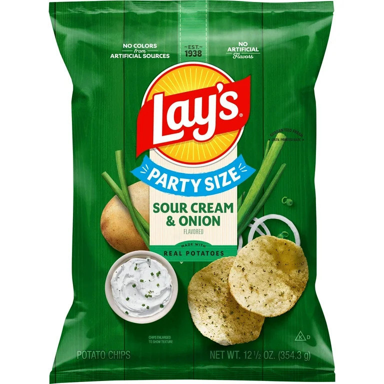 Lay's Sour Cream & Onion Flavored Potato Chips, Party Size, 12.5 oz Bag | Walmart (US)