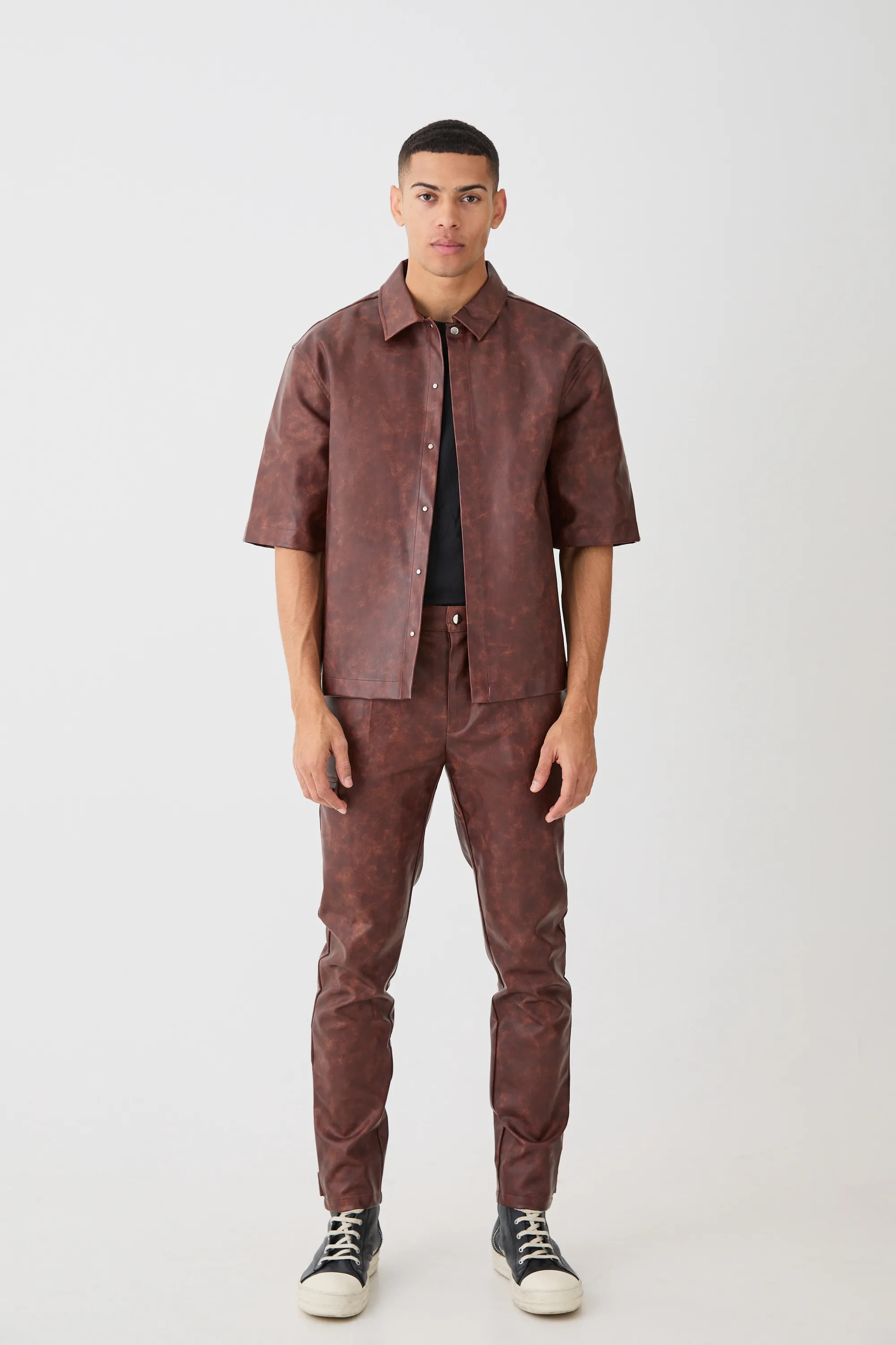 Shirts | Oversized Ombre Pu Shirt | boohooMAN | boohoo (US & Canada)