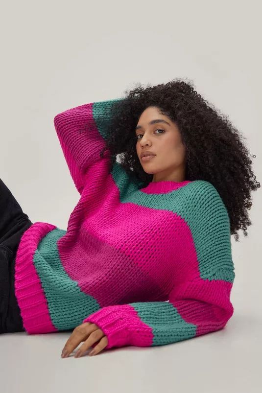 Stripe Colorblock Oversized Long Sleeve Sweater | Nasty Gal (US)