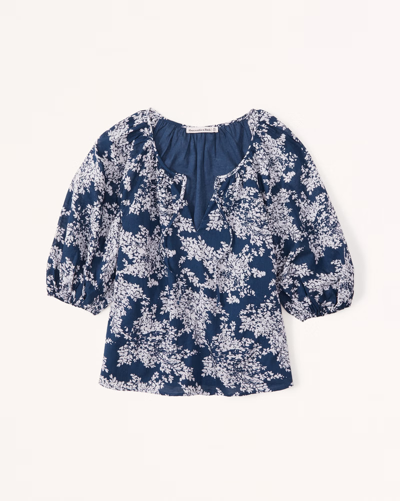 Short-Sleeve Cotton Sheer Peasant Top | Abercrombie & Fitch (US)