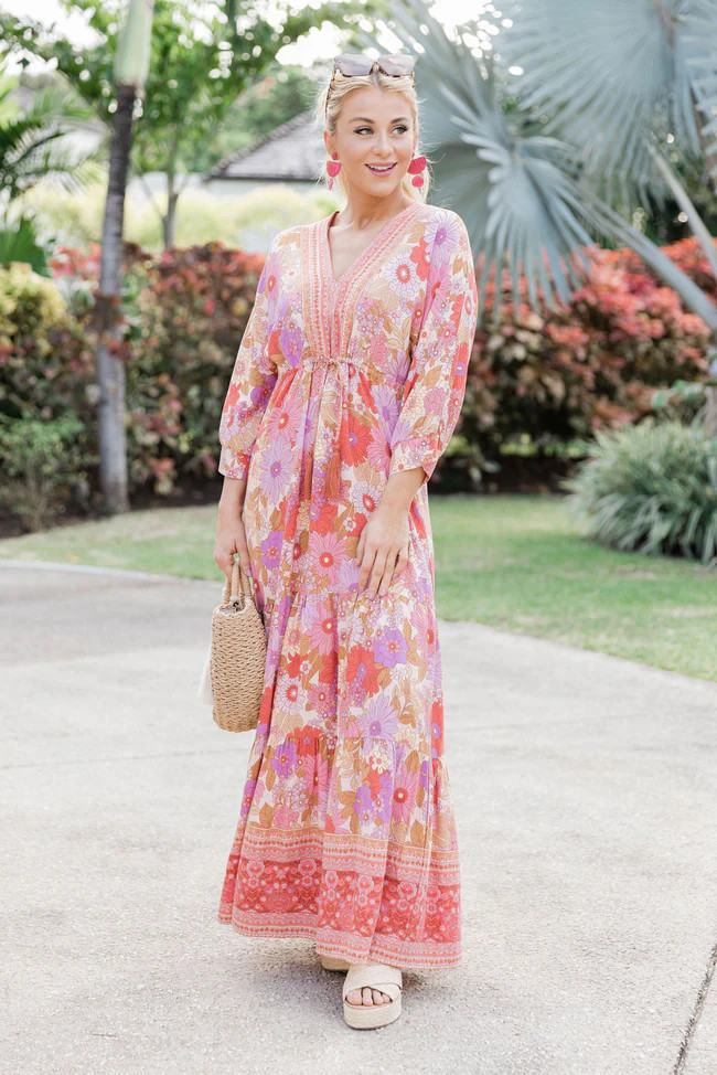 Be Back Never Pink Floral Maxi Dress | Pink Lily