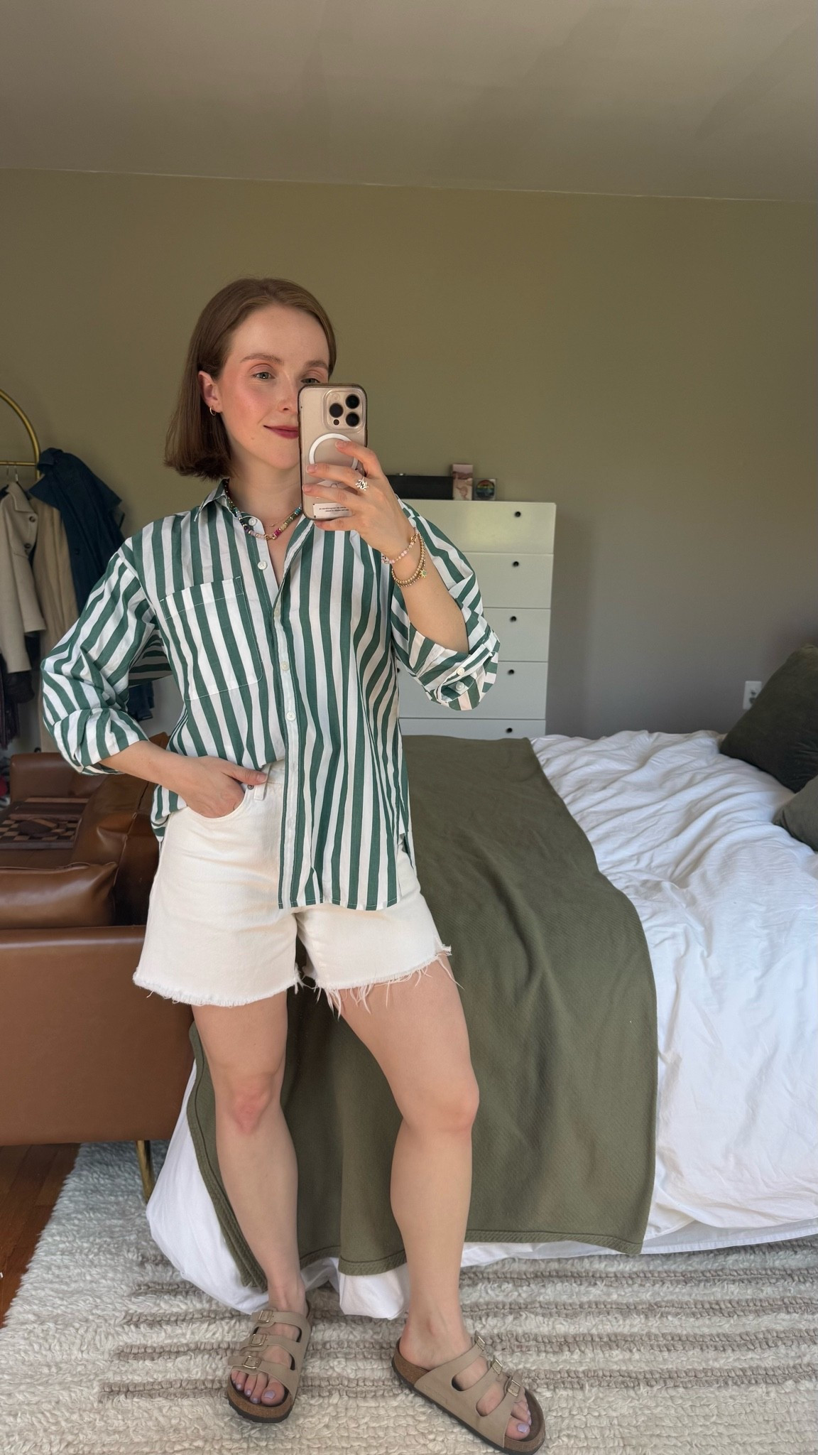Ootd holy grail white shorts that are made with softened denim so they don’t cut in run tts, multi button high waist 
Shirt xs

#LTKootd