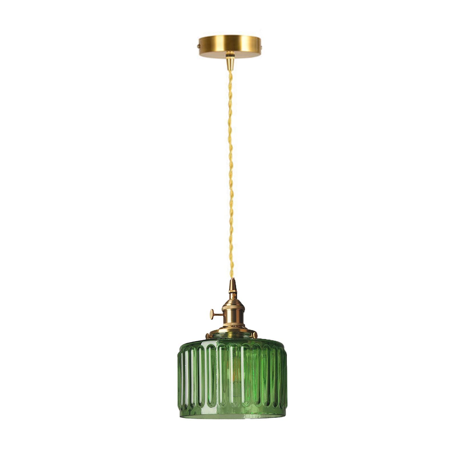 ZTTECH 6.7 inch Green Glass Pendant Light, Brass & Glass Hanging Lamp with Turn on/Off Switch Cei... | Amazon (CA)
