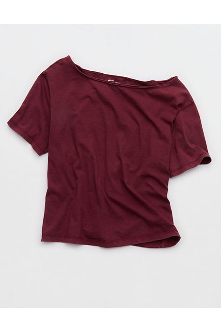 Aerie Off-The-Shoulder Relaxed Tee Women's Raisin Red XXS | Aerie