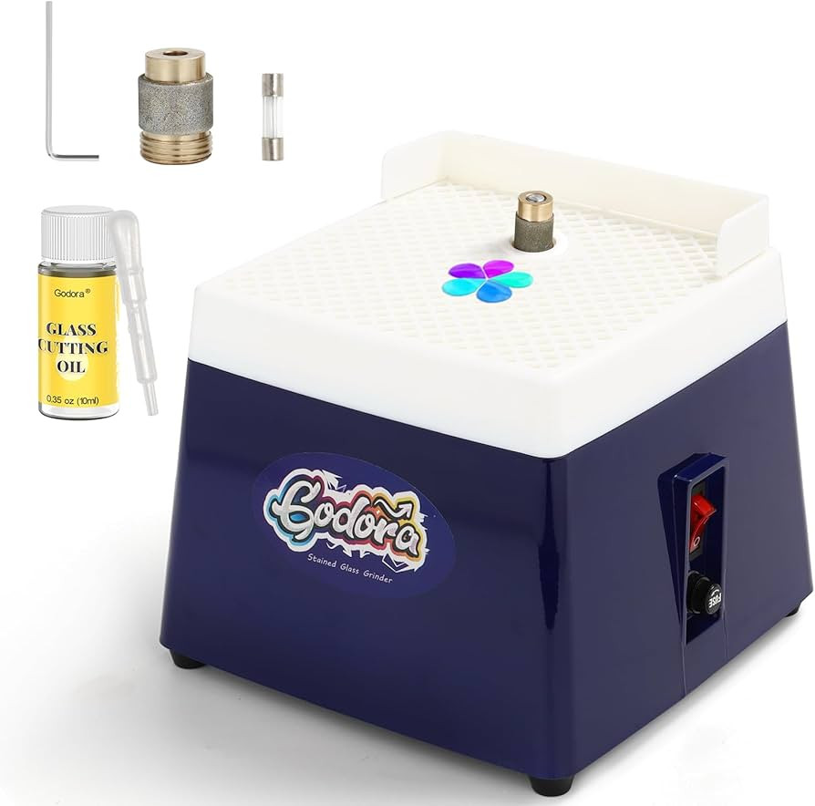 Stained Glass Grinder, Mini Glass Grinder Machine with 5/8" & 1" Grinder Bits, Stained Glass Kit & Glass Cutting Oil, Widely Used for Glass Processing Arts and Decoration - by Godora | Amazon (US)